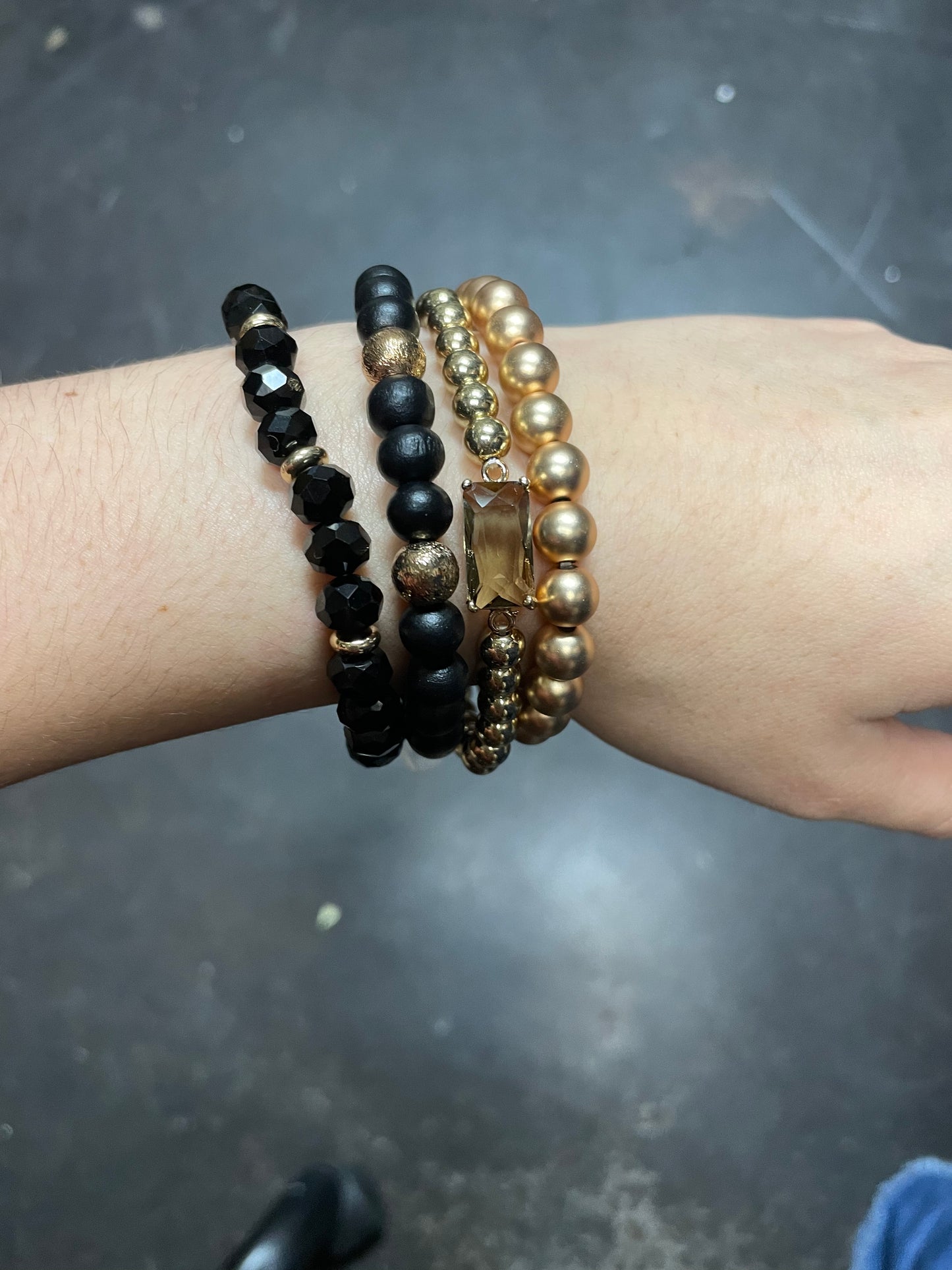 Black Wood and Crystal Beaded Bracelets
