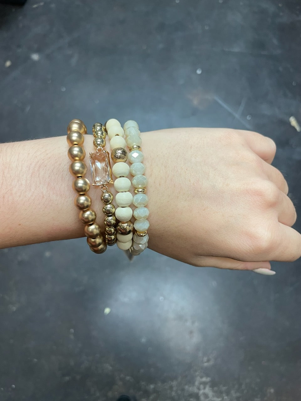 Natural Wood and Crystal Beaded Bracelets