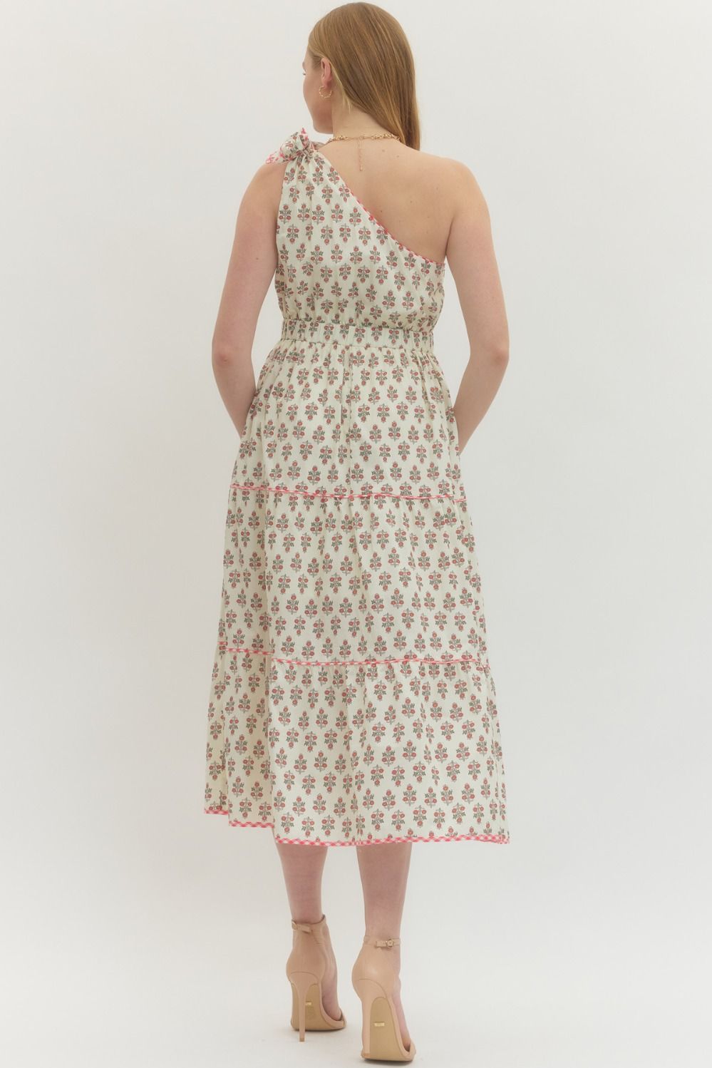 One Shoulder Tiered Floral Midi Dress