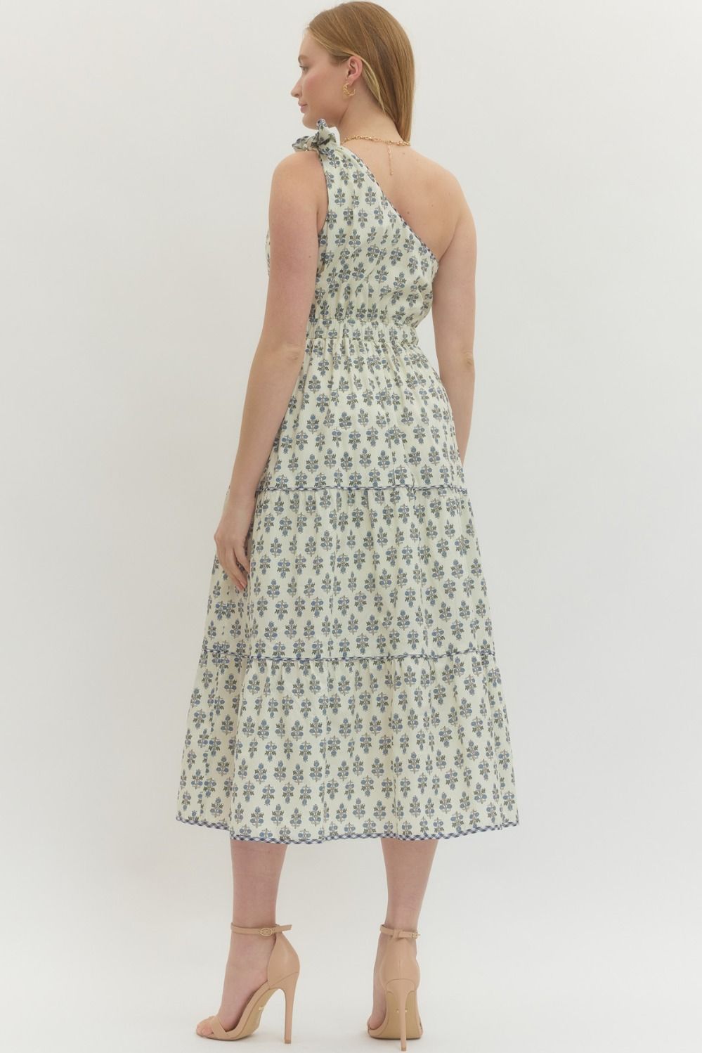 One Shoulder Tiered Floral Midi Dress