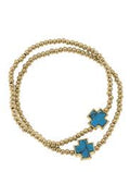 Beth Turquoise Cross Ball Bead Stretch Bracelets (Set of 2)