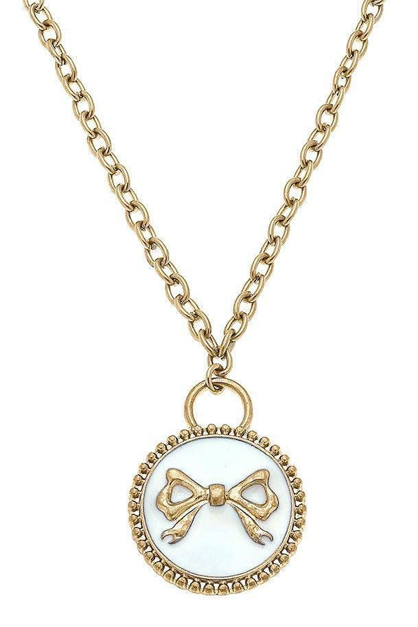Blakeley Enamel Bow Pendant Necklace in Ivory