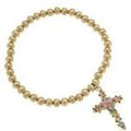 Blossomed Cross Ball Bead Stretch Bracelet in Satin Gold