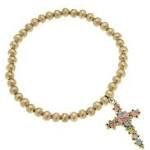 Blossomed Cross Ball Bead Stretch Bracelet in Satin Gold