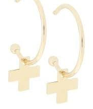Blythe Cross Drop Hoop Earrings in Shiny Gold