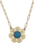 Bullseye Flower Necklace in Worn Gold & Turquoise