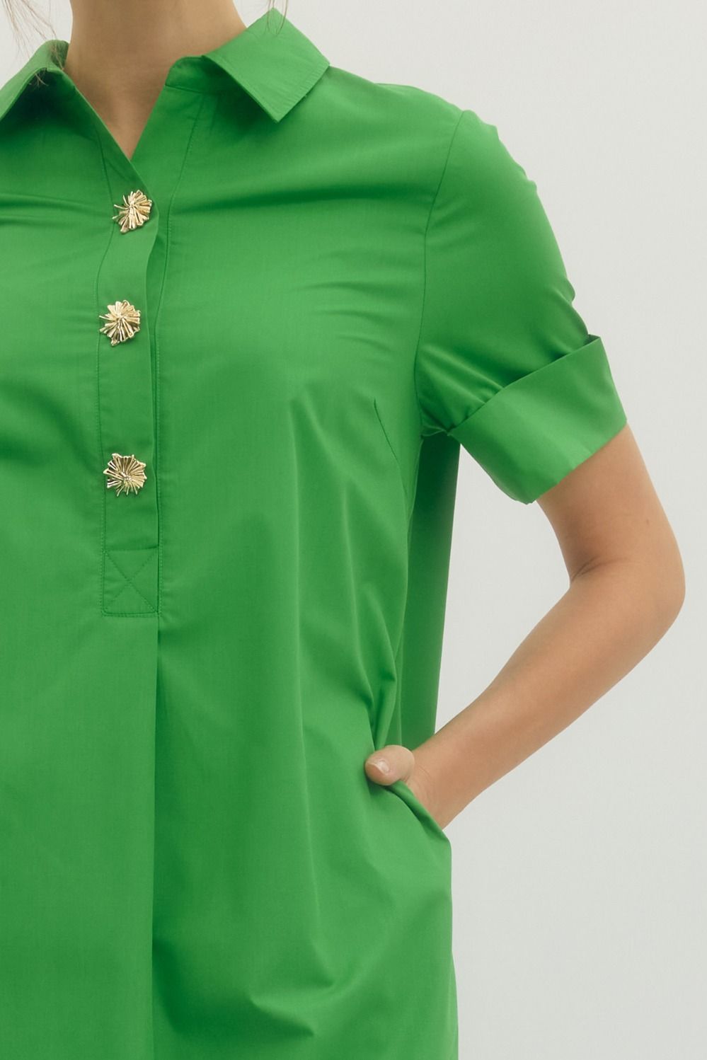 Collared Sunburst Button Dress