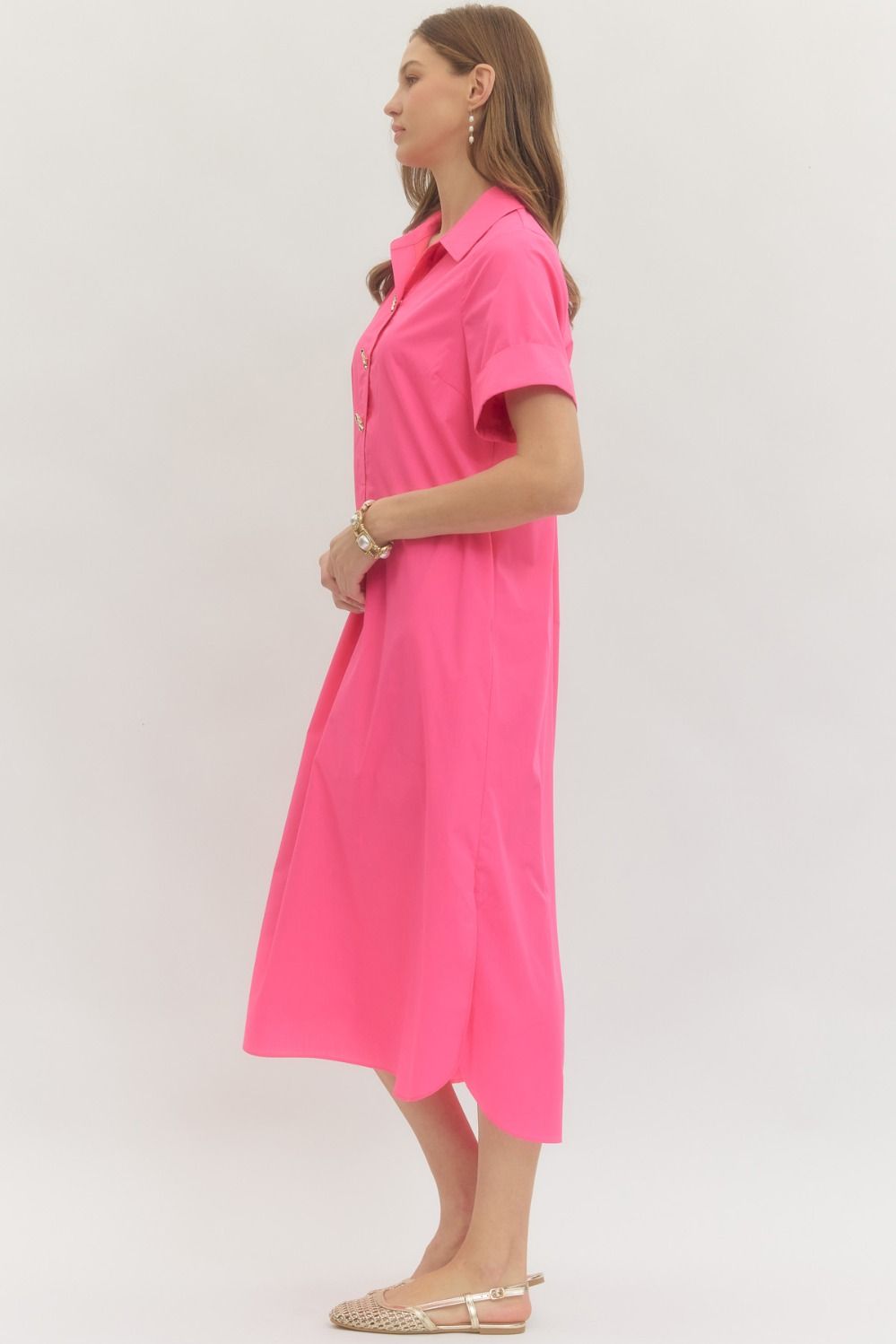 Collared Sunburst Button Dress