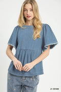 Stone Wash Frayed Peplum Top