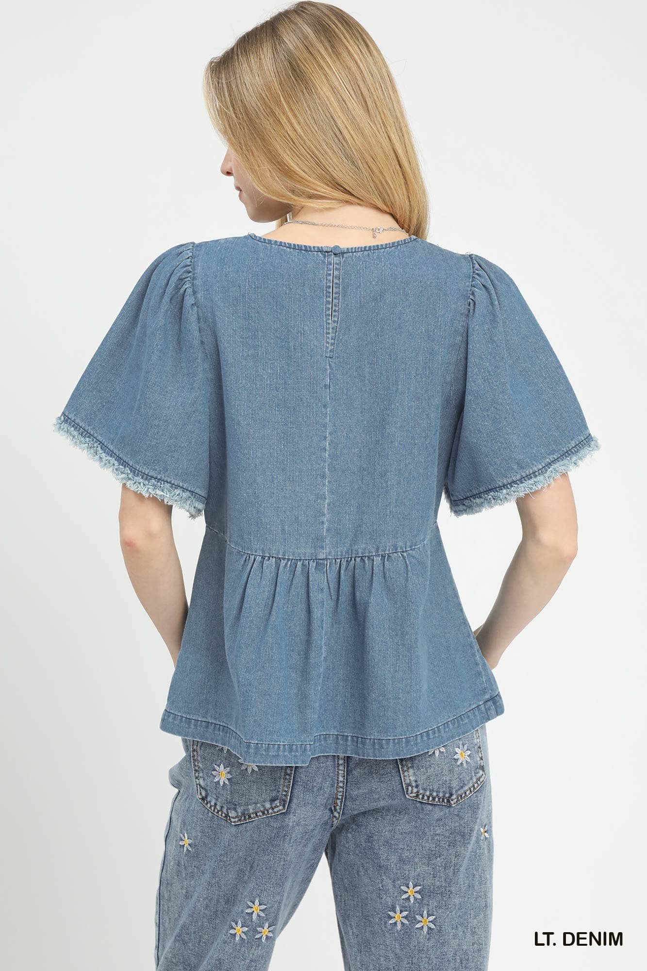 Stone Wash Frayed Peplum Top