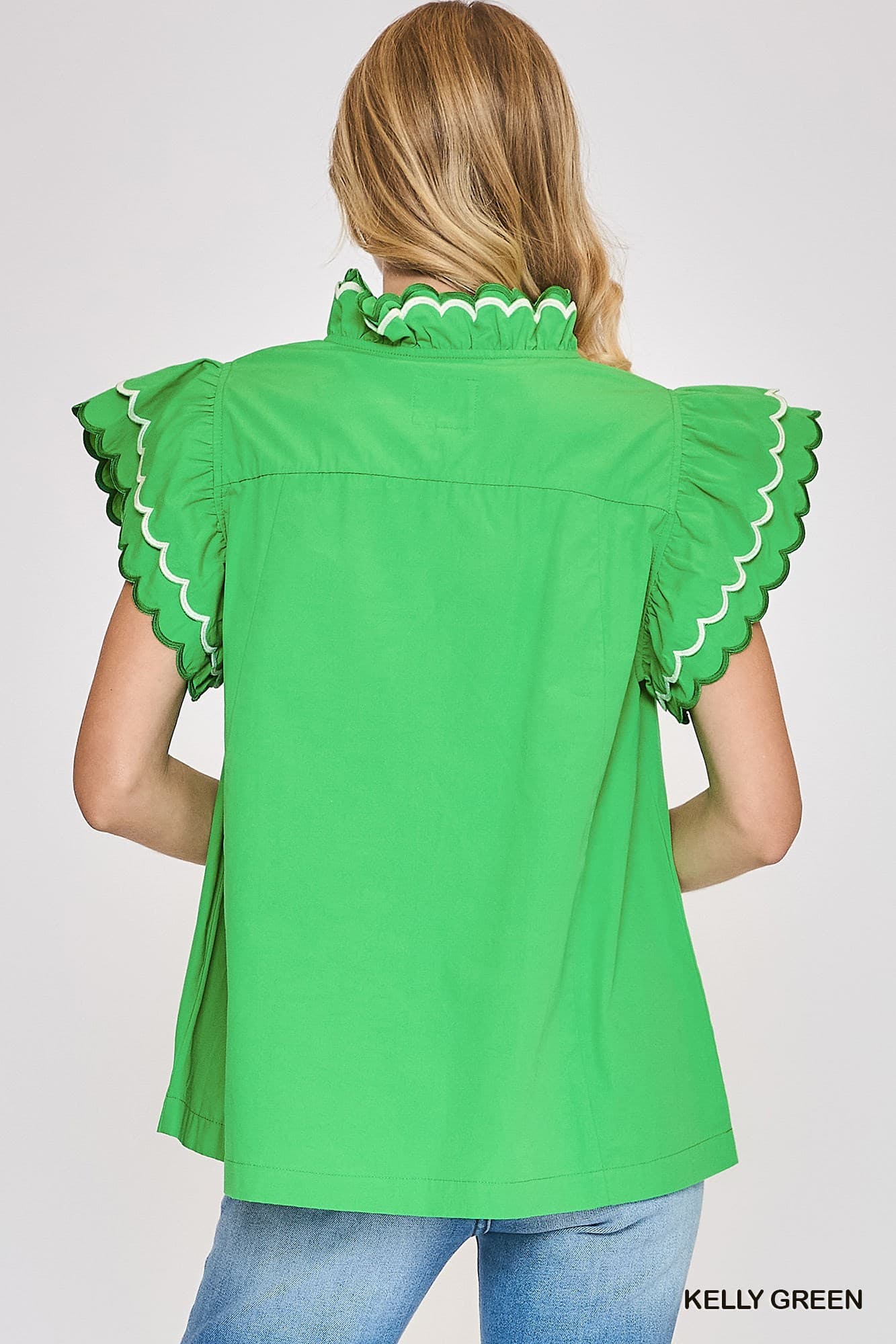 Scallop Trim Ruffle Sleeve Top