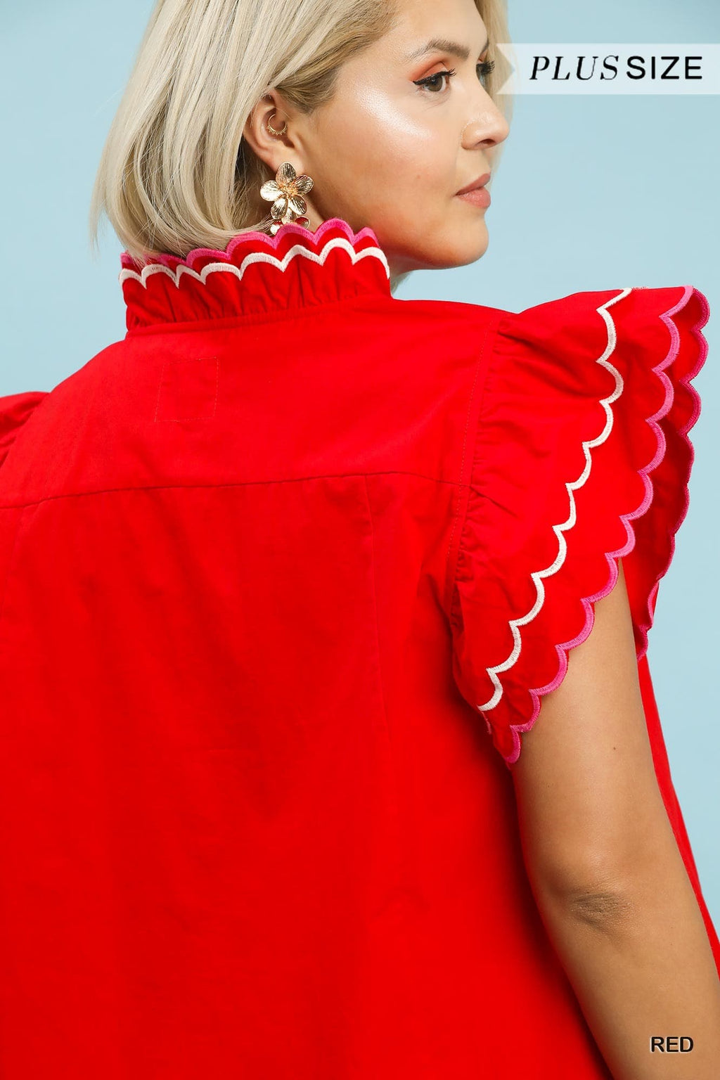 Scallop Trim Ruffle Sleeve Top