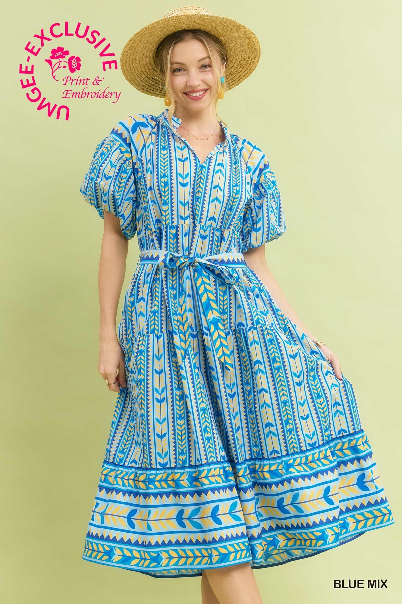 Stripe Vines Midi Print Dress