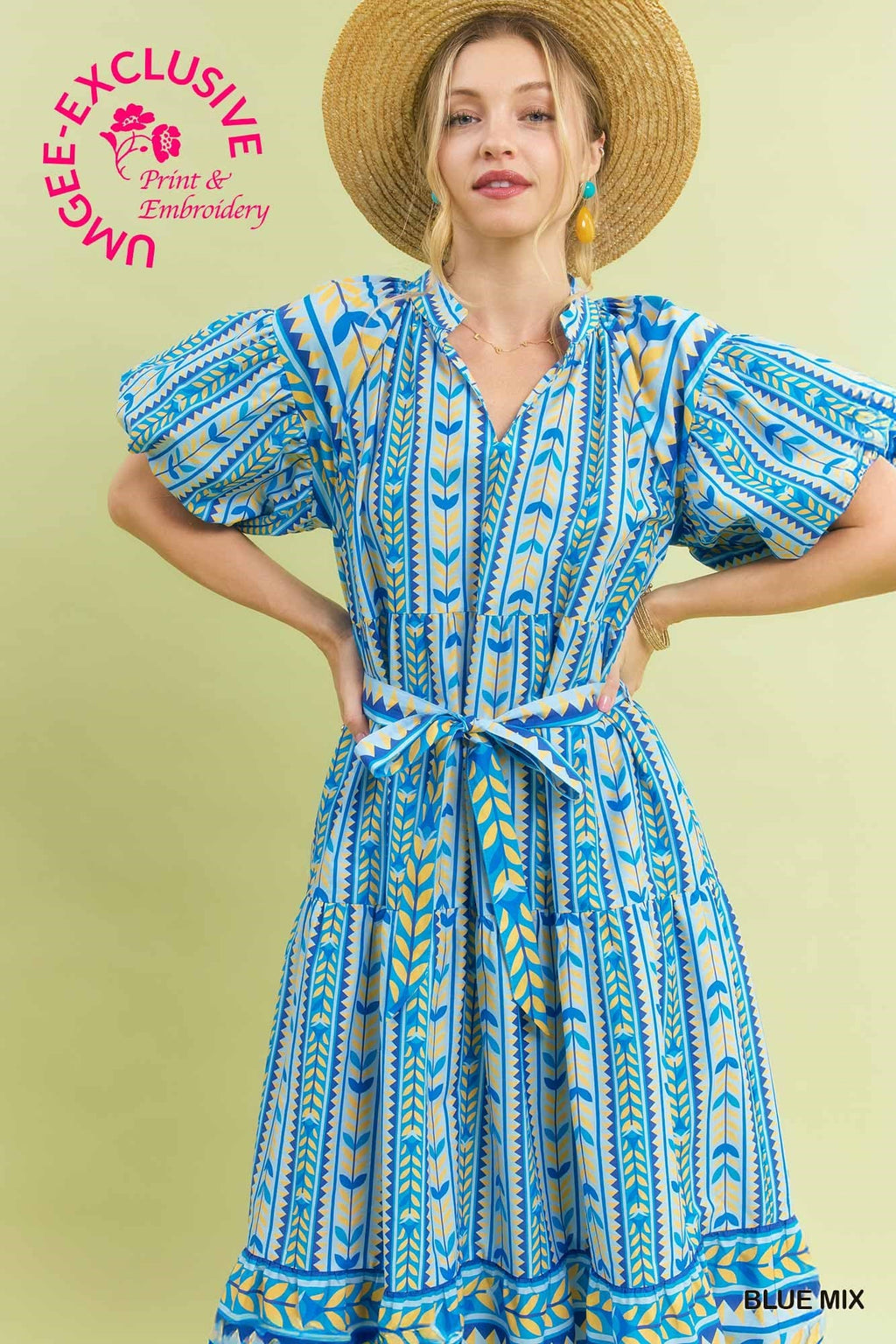 Stripe Vines Midi Print Dress