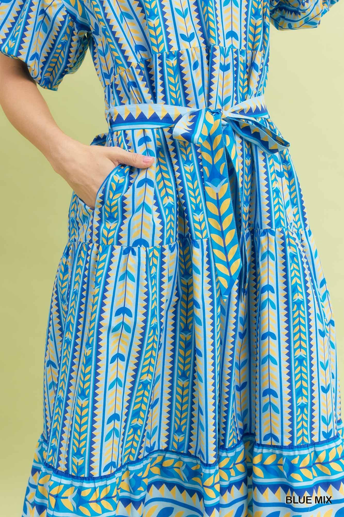 Stripe Vines Midi Print Dress