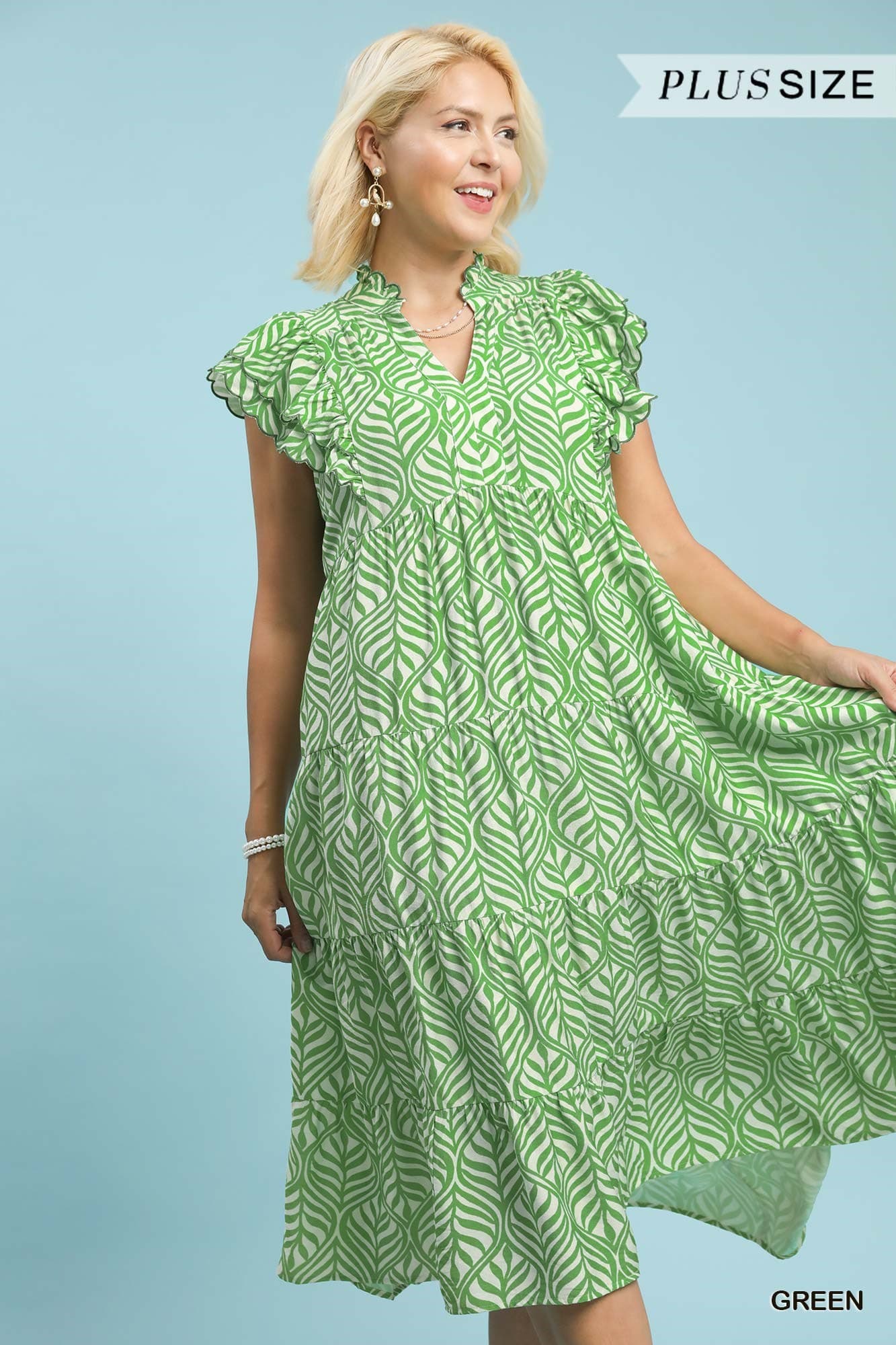 Leaf Print Tiered Midi Dress