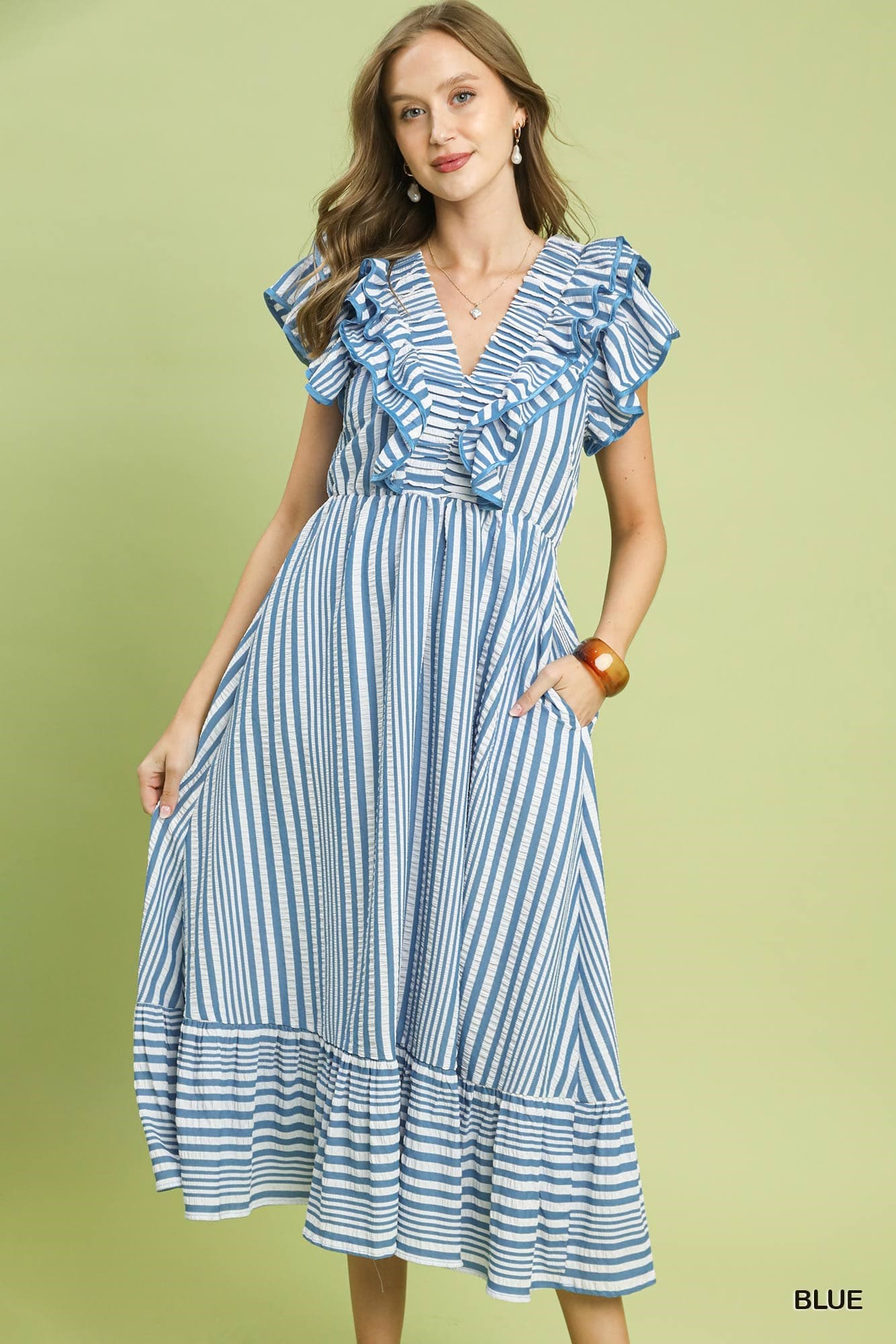 Ruffled Striped Midi Dress