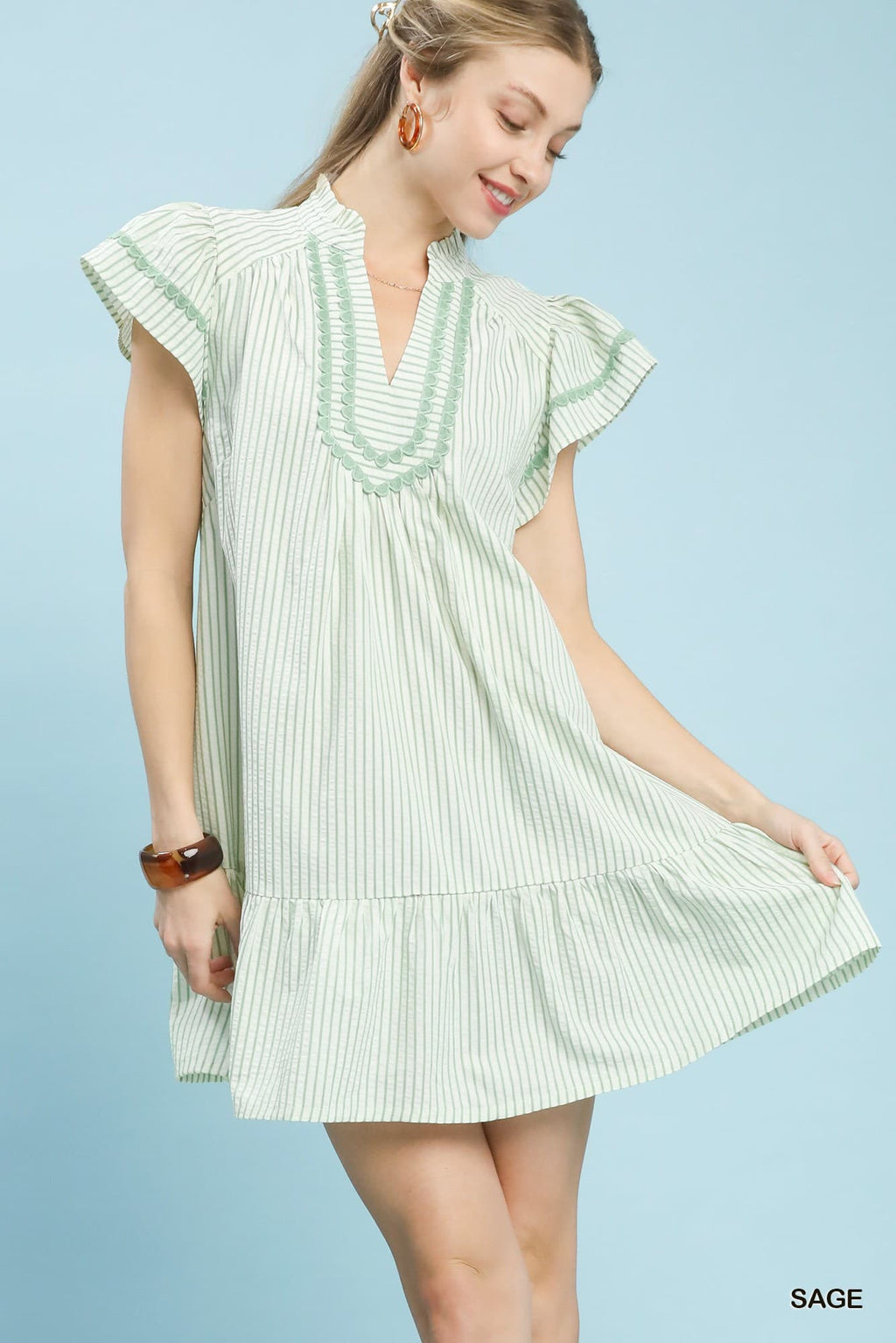 Striped Ruffle Hem Tunic Dress