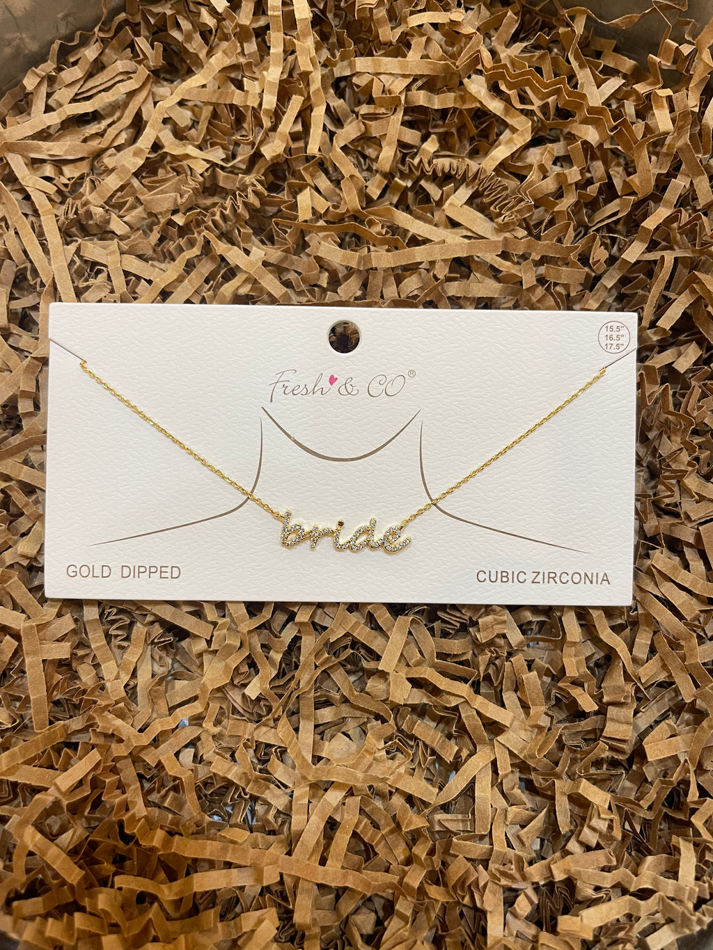 Gold dipped "bride" necklace with cubic zirconia.