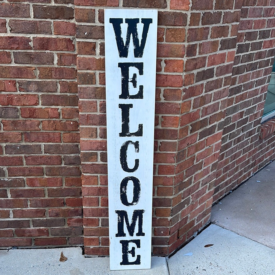 White Wooden Welcome Sign.