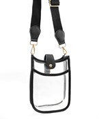Tall Rectangle Clear Stadium Bag with black strap and trim.
