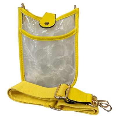Tall Rectangle Clear Stadium Bag with yellow strap and trim.