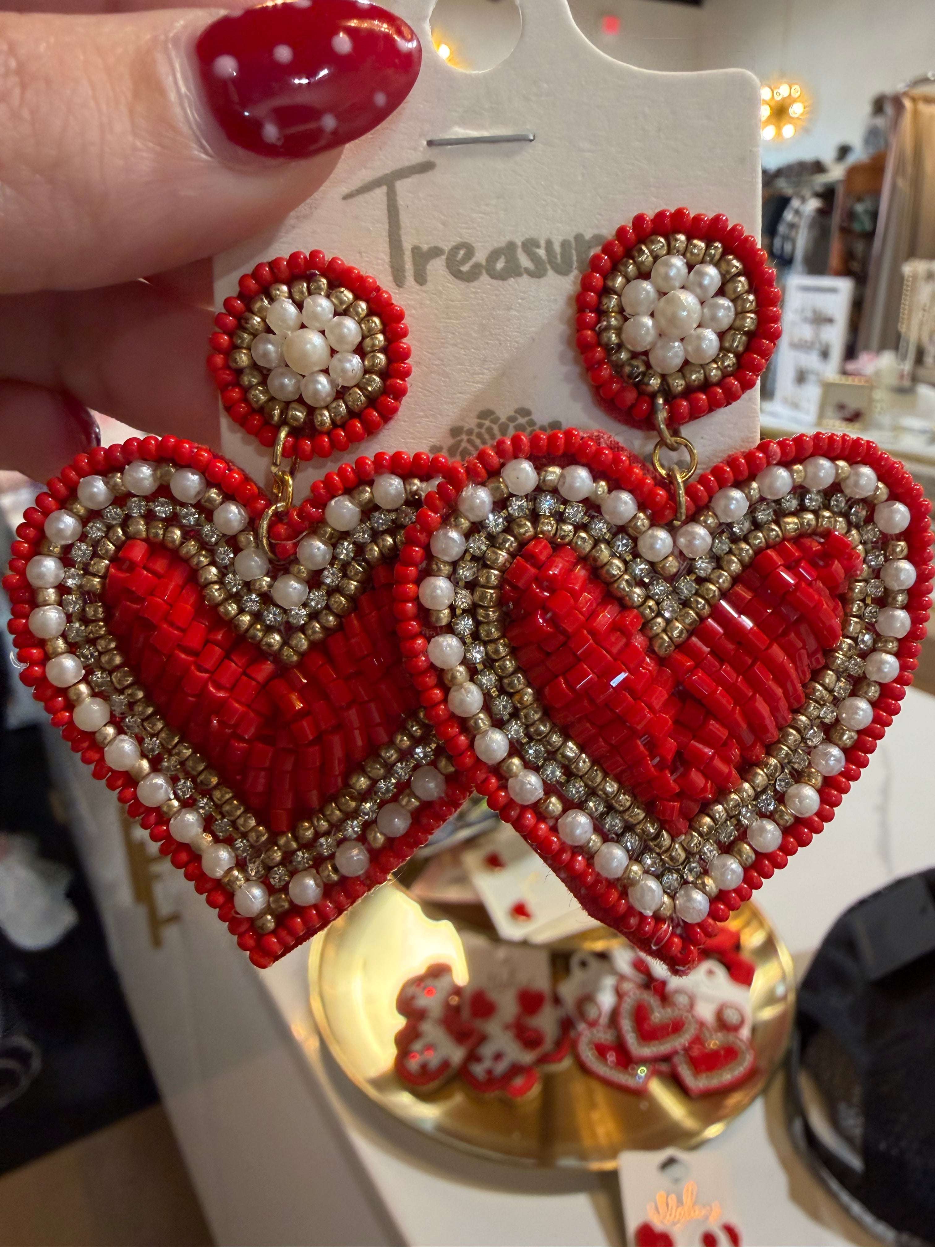 Beaded Heart Earrings
