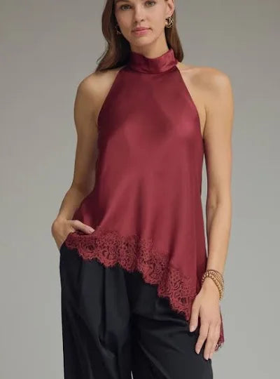 High Neck Lace Trim Top