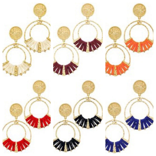 Assorted Gold Circle Earrings with Woven Color.