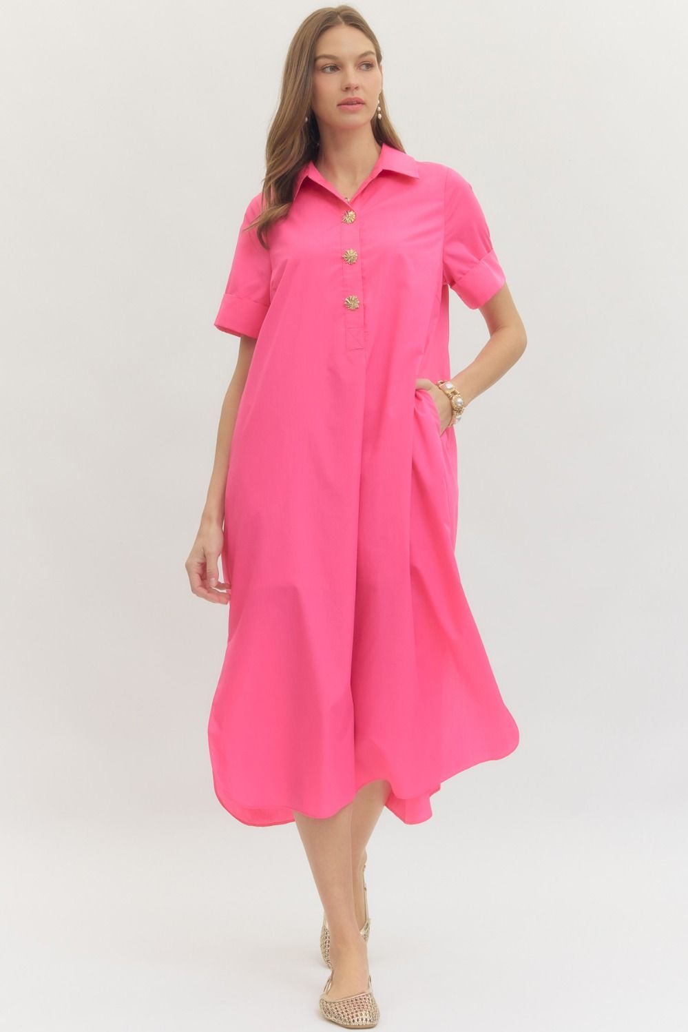 Collared short sleeve midi dress