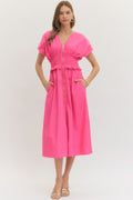 Smocked Waited Zip Midi Dress