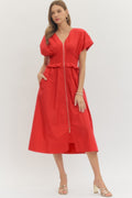Smocked Waited Zip Midi Dress