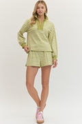 Striped Long Sleeve Knit Shorts Set