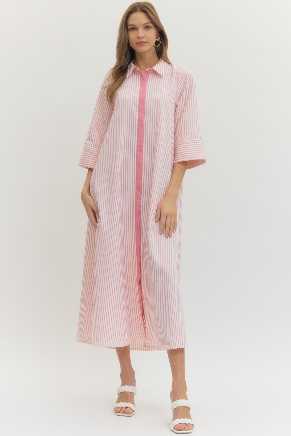 Striped 3/4 sleeve Midi dress