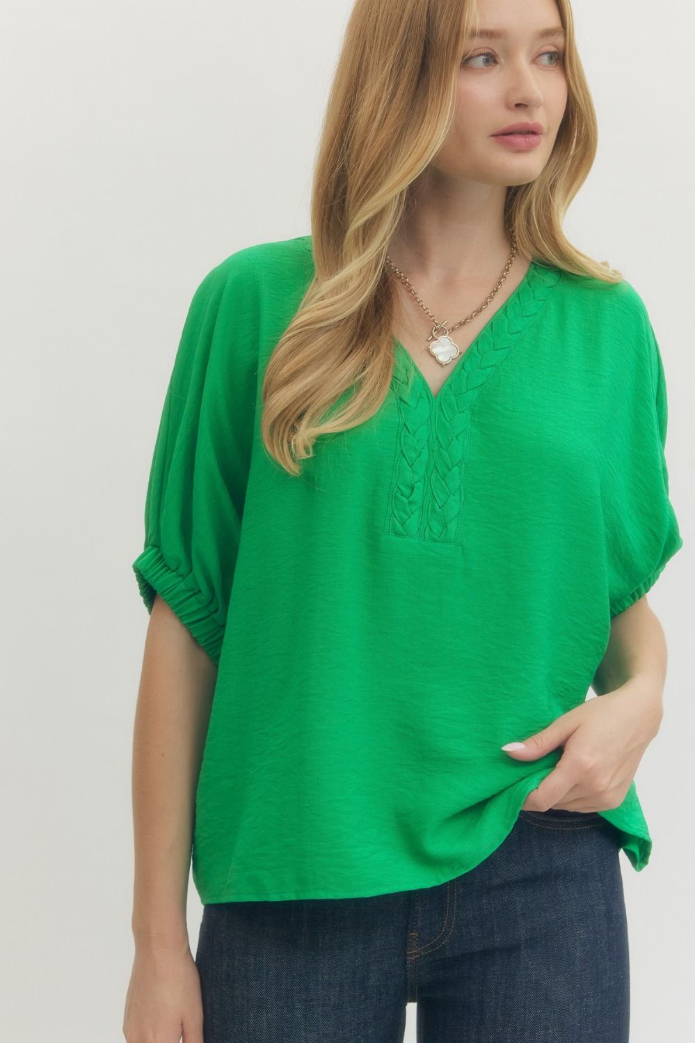 Solid dolman V neck top