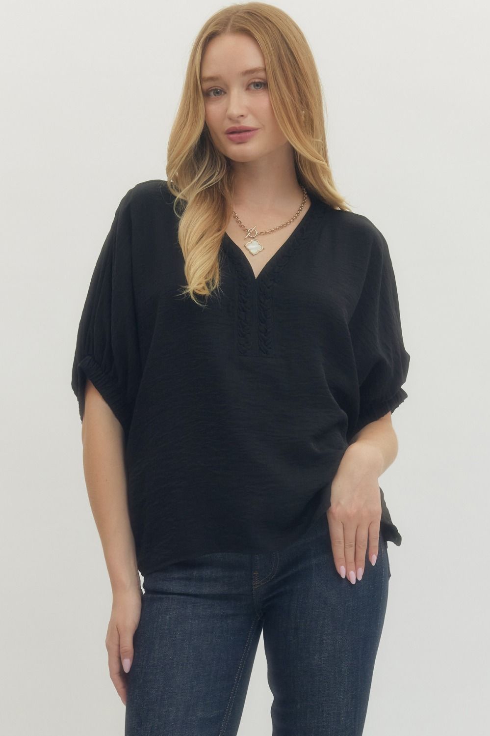 Solid dolman V neck top