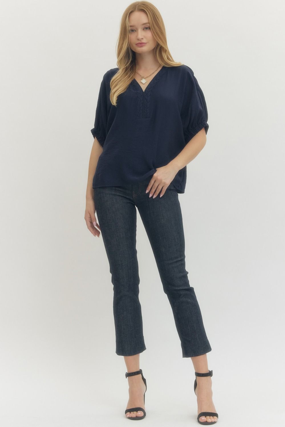 Solid dolman V neck top
