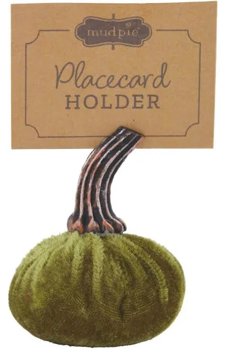 Green Velvet Pumpkin Place Card Holder.