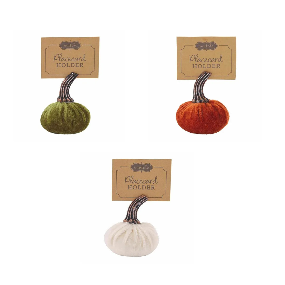 Assorted Velvet Pumpkin Place Card Holders.