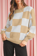 Colorblock Plaid Knit Sweater For Women