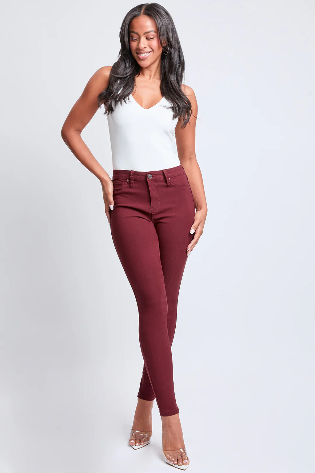 Plus Size Hyperstretch Forever Color Skinny Pants-Dark Wine