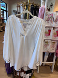Solid 3/4 sleeve v-neck top