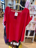 Scoop-neck turned-up short sleeve pullover top