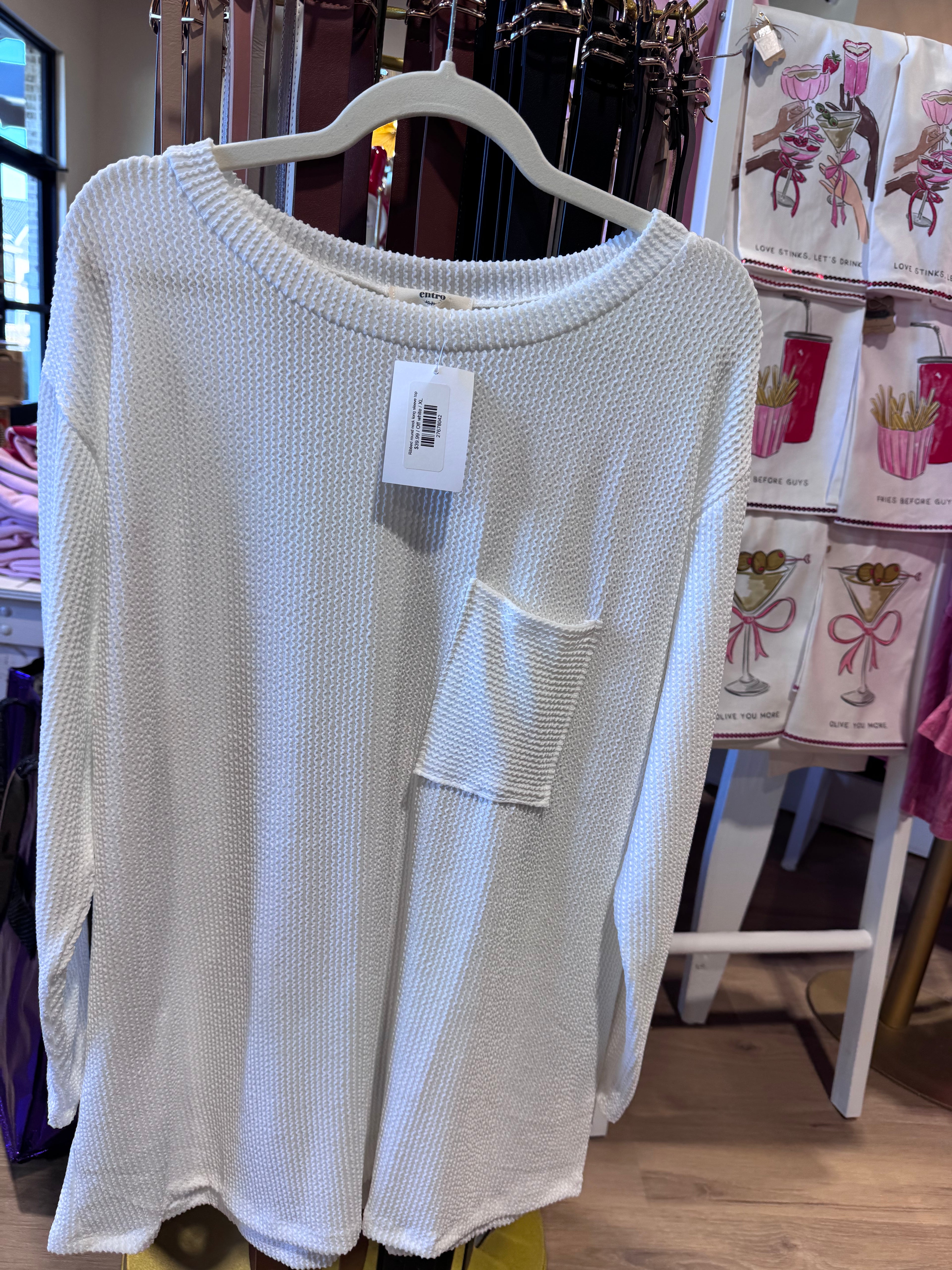 Ribbed round neck long sleeve top