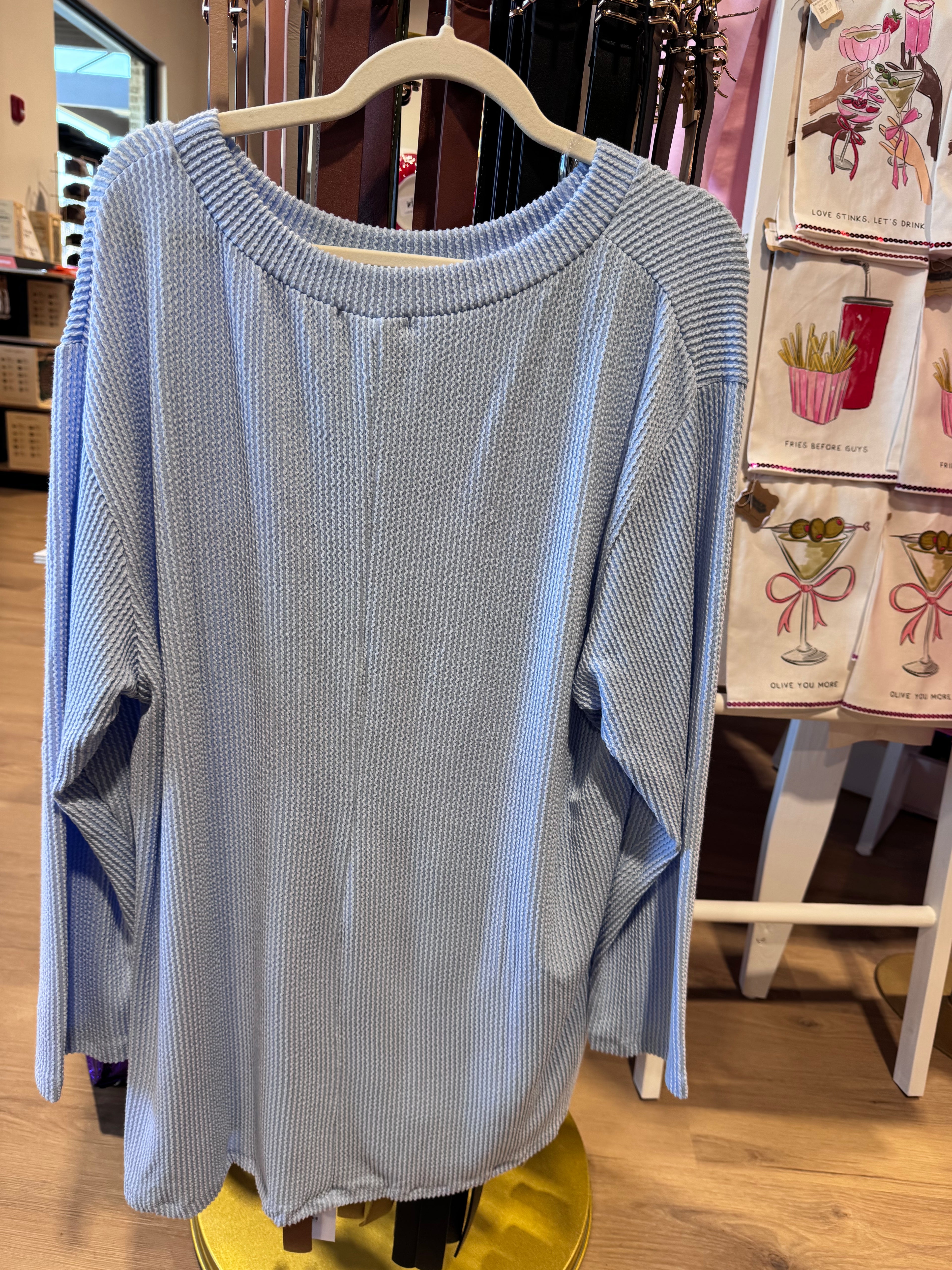 Ribbed round neck long sleeve top