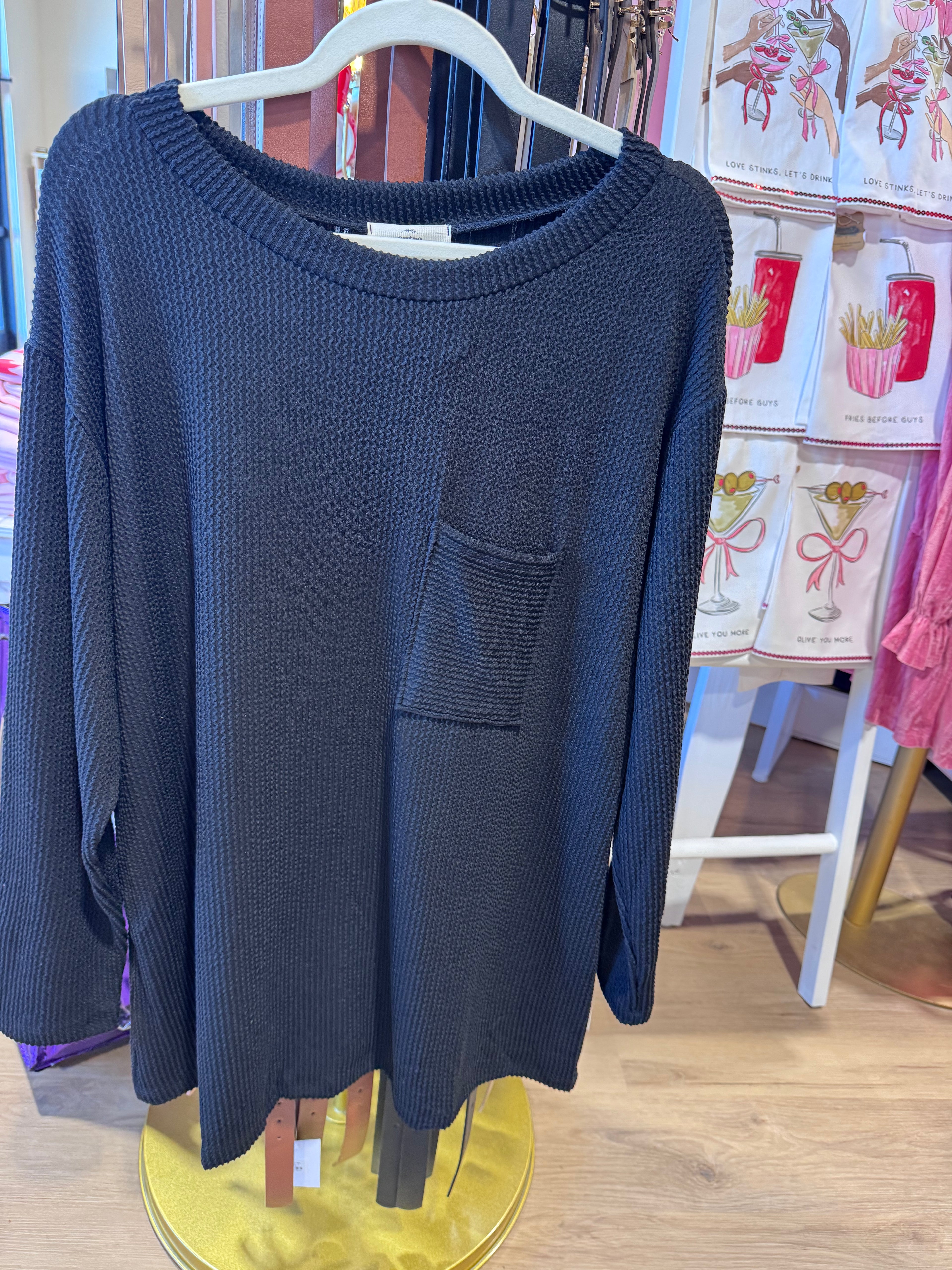 Ribbed round neck long sleeve top