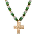 Hammered Cross Pendant Rondelle Bead Necklace