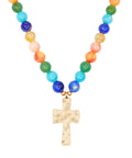 Hammered Cross Pendant Bead Necklace