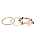 3 Row Cross Charm Bead Bracelet