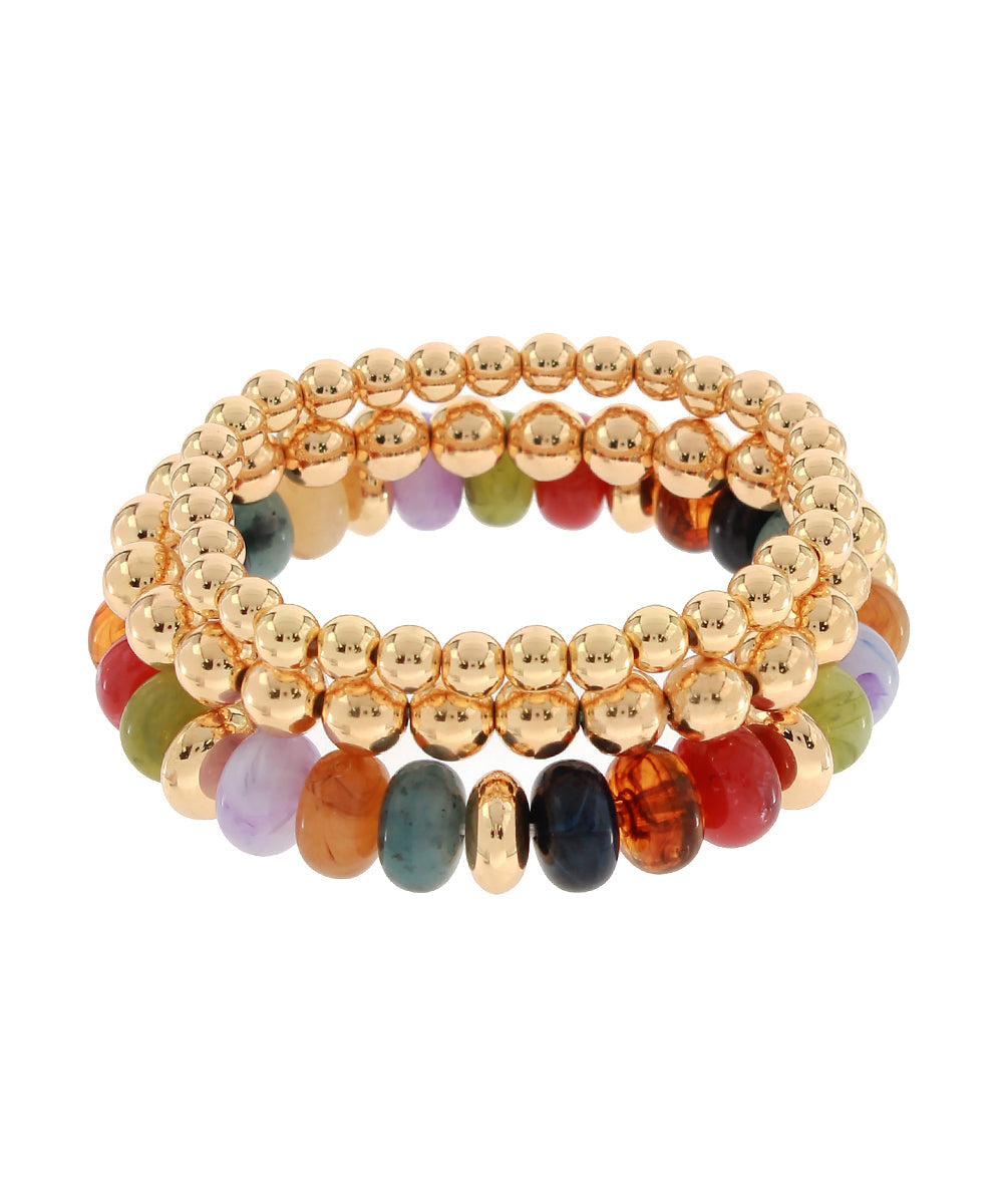 3 Row Marble & CCB Bead Bracelet